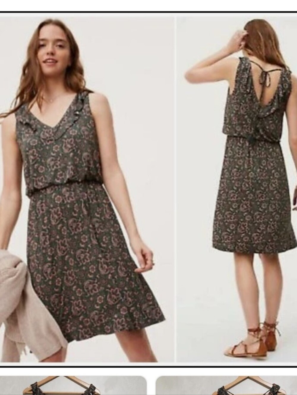 Loft Paisley Print Summer Dress With Ruffled Neckline And Tie Back